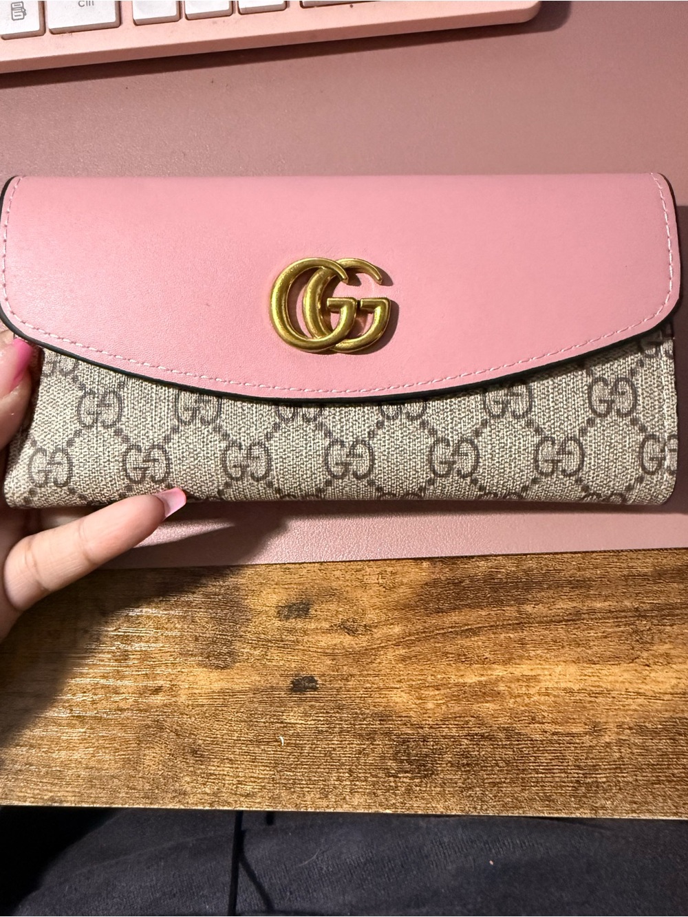 Pink Supreme Continental Wallet with Gold